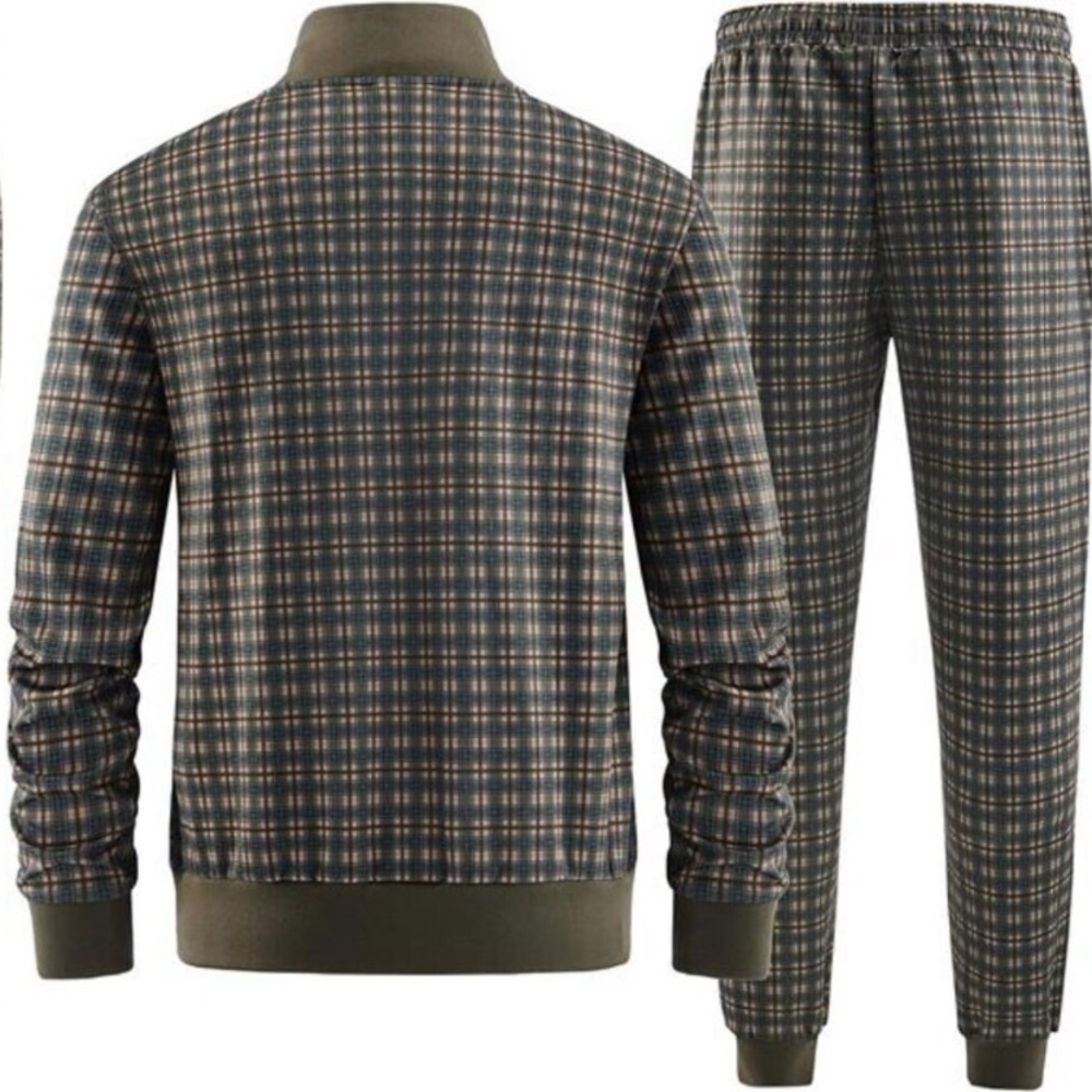 Men's Track Suit 2 Piece Stand-up Collar Long Sleeve with Double Side Pockets - Picture 2 of 6